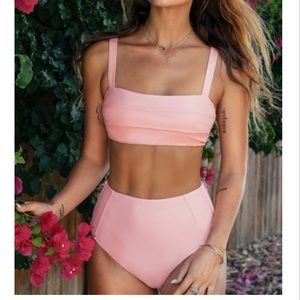 High waisted two piece pink bikini (Like New)